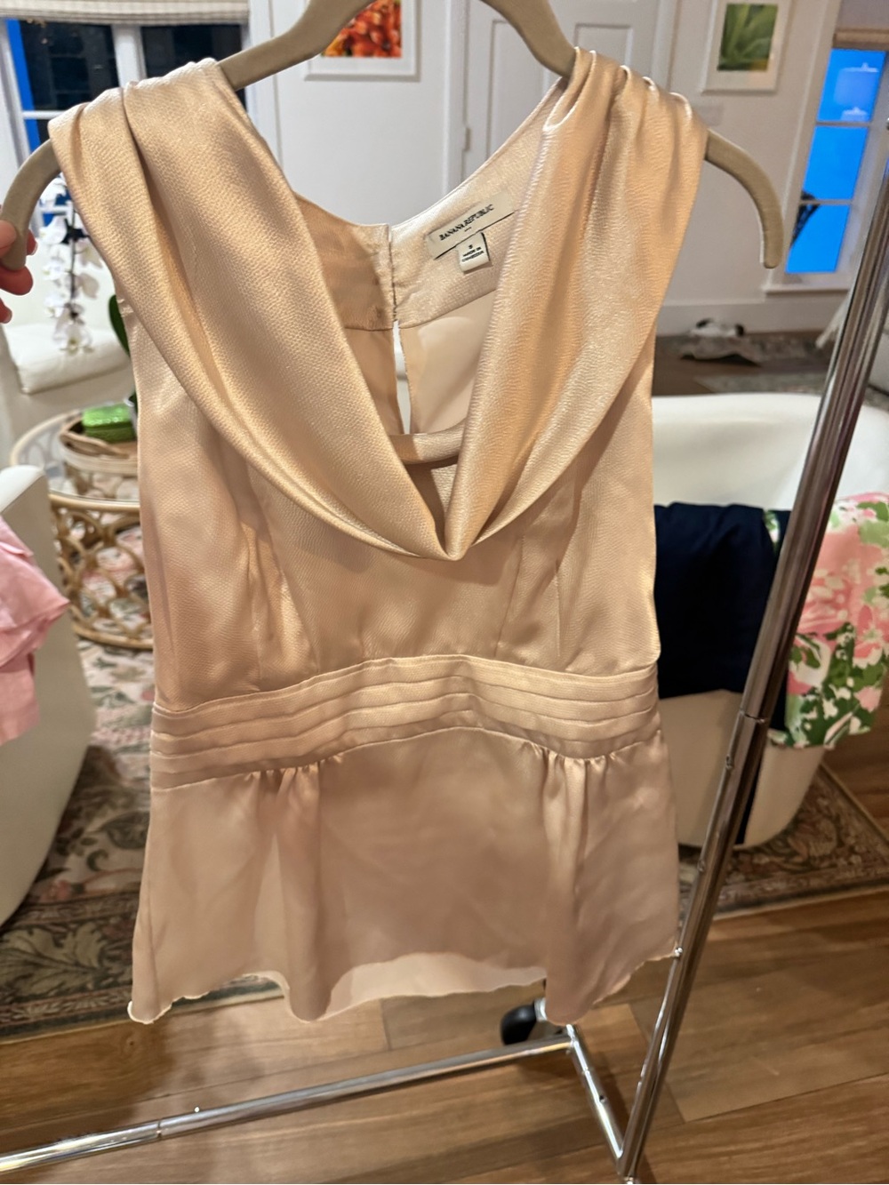 Banana Republic Satin Sleeveless Top in Champagne Beige
